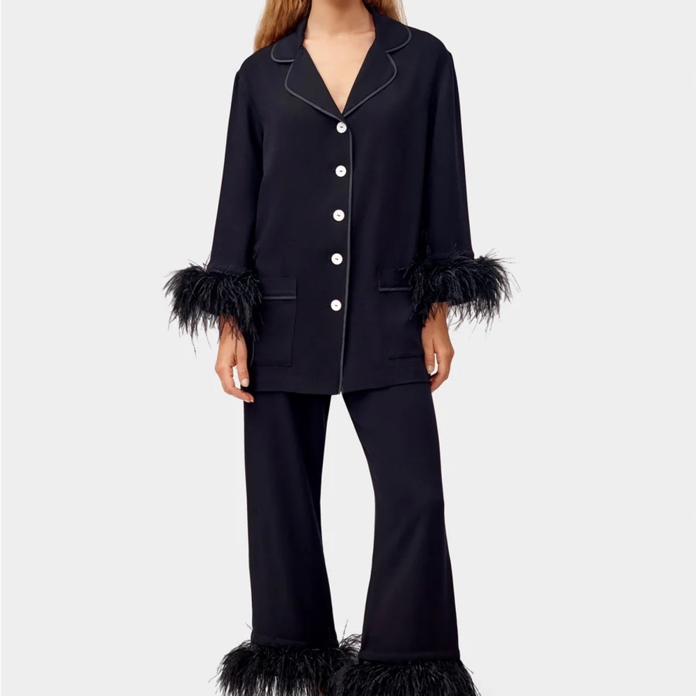 Sleeper Black Pajama Set with Feather Accents
